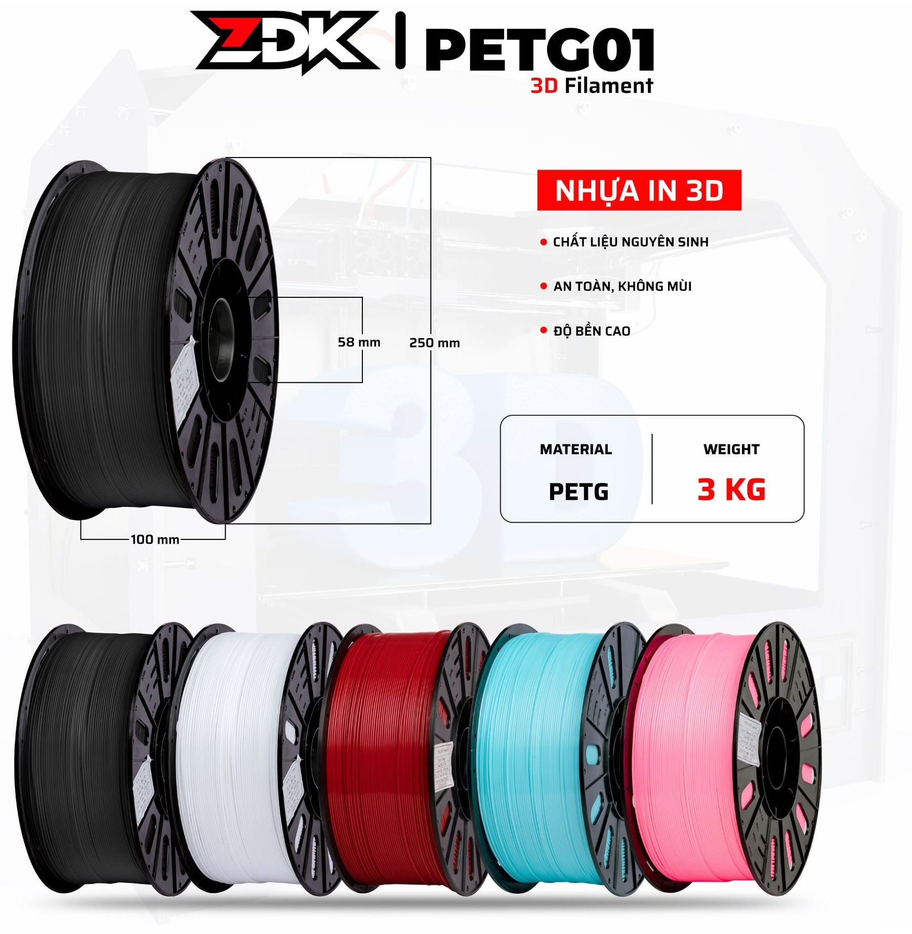 CUỘN NHỰA PETG IN 3D 3KG